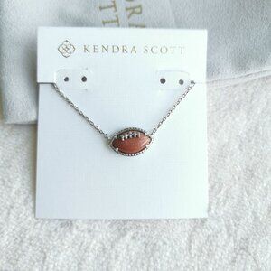 New Kendra Scott Silver Short Necklace - Football Orange Goldstone